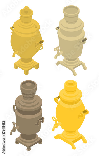 Samovar icons set. Isometric set of samovar vector icons for web design isolated on white background