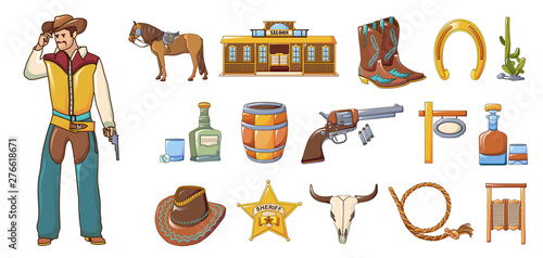 Saloon icons set. Cartoon set of saloon vector icons for web design