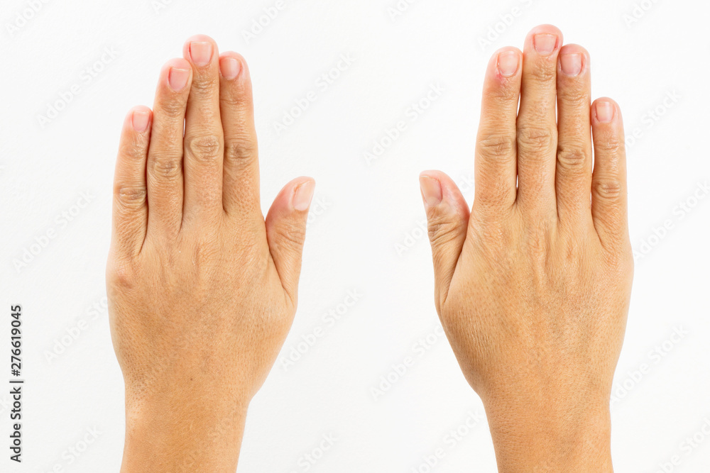 Close-up of a woman's hand and finger on white background Close-up of a woman's hand and finger on white background