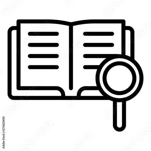 Book magnify glass icon. Outline book magnify glass vector icon for web design isolated on white background