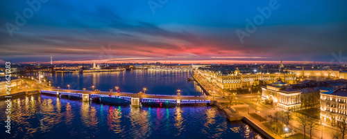 Saint-Petersburg. Russia. Night St. Petersburg. Palace bridge panorama. Drawbridge over the Neva river. Petersburg bridges. St. Petersburg architecture. Admiralty. Vasilievsky island. Russian cities.