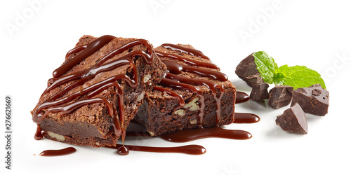 brownie pieces on white background photo