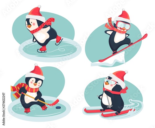 active penguins in winter concept
