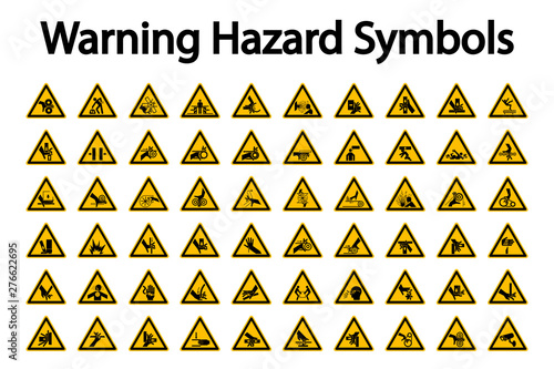 Triangular Warning Hazard Symbols labels On White Background