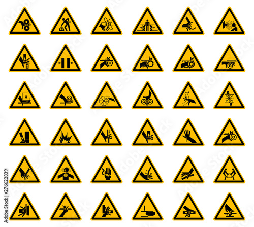 Triangular Warning Hazard Symbols labels On White Background