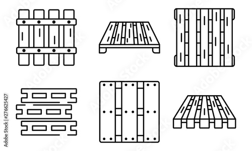 Pallet icons set. Outline set of pallet vector icons for web design isolated on white background