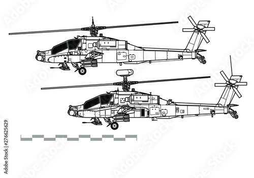 McDonnell Douglas AH-64 Apache. Outline vector drawing photo