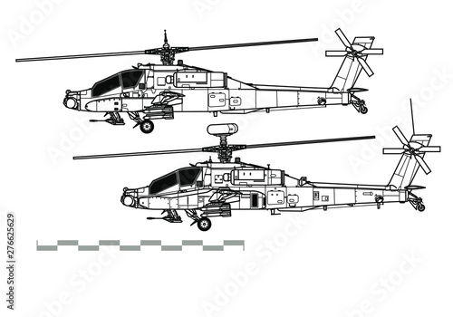 McDonnell Douglas AH-64 Apache. Outline vector drawing