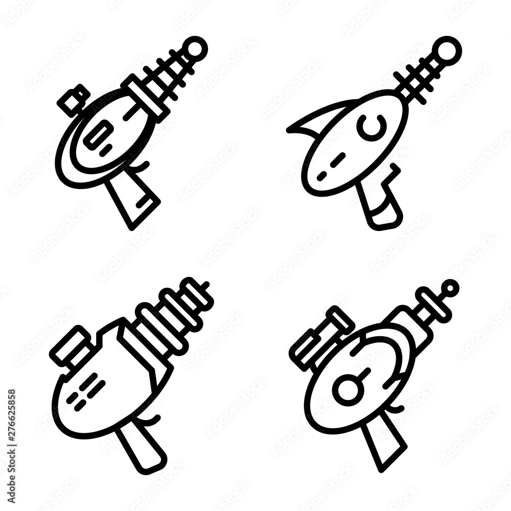 Blaster icons set. Outline set of blaster vector icons for web design isolated on white background Blaster icons set. Outline set of blaster vector icons for web design isolated on white background