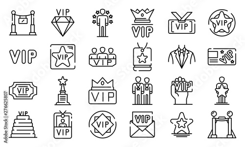 Vip icons set. Outline set of vip vector icons for web design isolated on white background