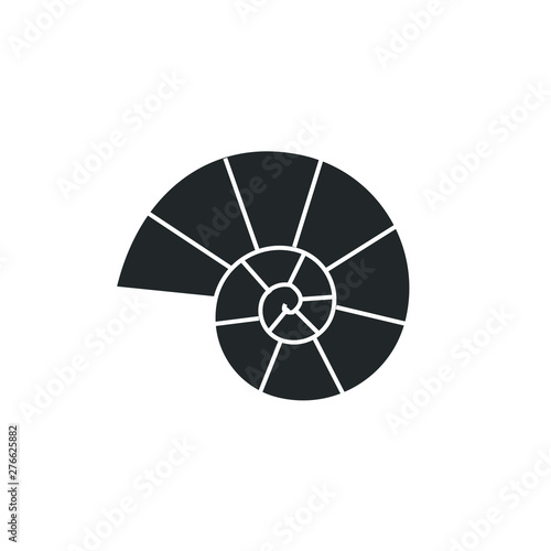 Vector flat black ammonite silhouette logo isolated on white background