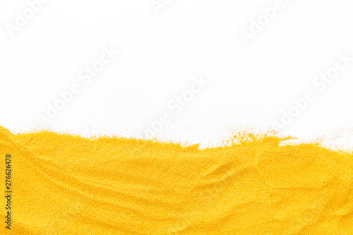 Abstract pattern with yellow sand texture on white background top view mock up