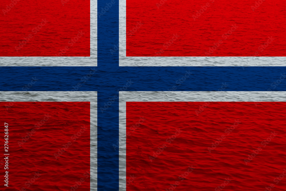 Fototapeta premium Norway national flag, imposed on the texture of water, sea, the concept of water resources of the country