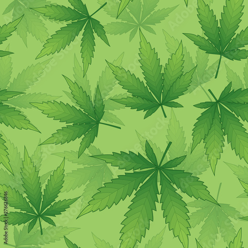 Vector seamless pattern, realistic cannabis leaves