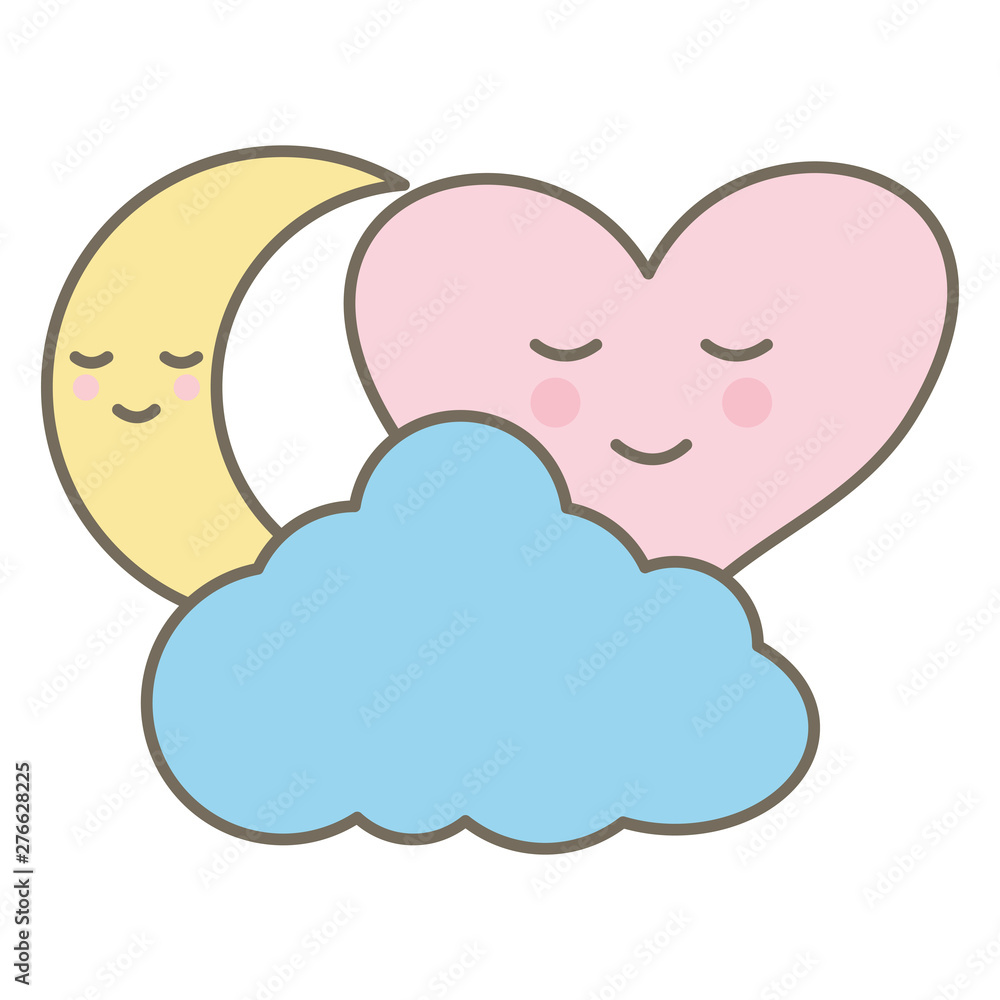 heart love kawaii with cloud and moon heart love kawaii with cloud and moon