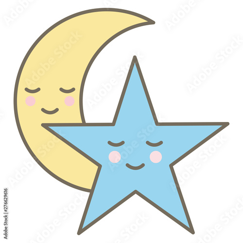 moon and star night kawaii comic characters photo