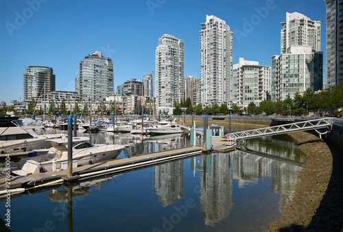 Yaletown False Creek Morning. Early morning light reflects off Yaletown condominiums. Vancouver. British Columbia  Canada.