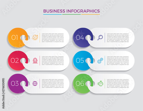 Infographic design vector and marketing icons can be used for workflow layout, diagram, annual report, web design.  Business concept with 6 options, steps or processes. - Vector 