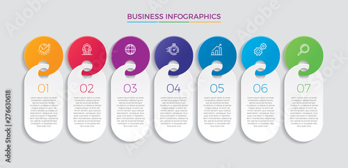 Infographic design vector and marketing icons can be used for workflow layout, diagram, annual report, web design.  Business concept with 7 options, steps or processes. - Vector 