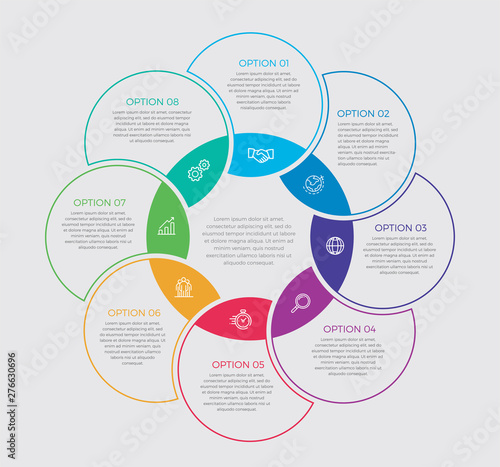 Infographic design vector and marketing icons can be used for workflow layout, diagram, annual report, web design.  Business concept with 8 options, steps or processes. - Vector 