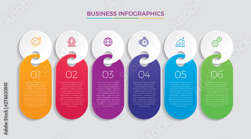Infographic design vector and marketing icons can be used for workflow layout, diagram, annual report, web design.  Business concept with 6 options, steps or processes. - Vector 