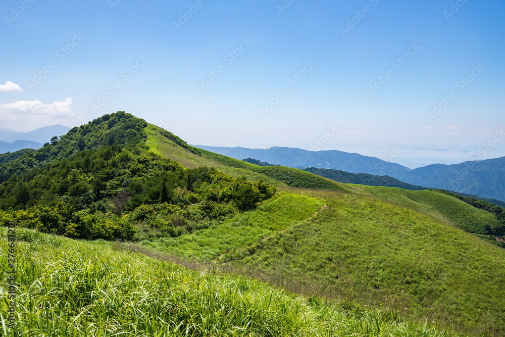 Fototapeta premium Mountain top of shiozuka highlands in shikokuchuo city ,Shikoku,Japan
