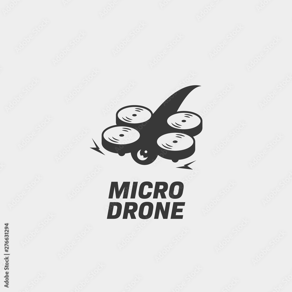 Micro drone logo simple silhouette, mini micro fpv racing drone logo vector illustration Micro drone logo simple silhouette, mini micro fpv racing drone logo vector illustration