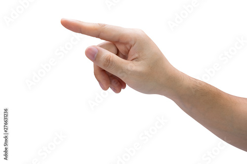 Man hand touching isolated on white background with clipping path.