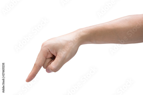 Man hand touching isolated on white background with clipping path.