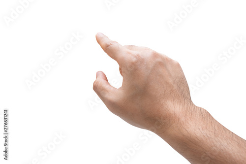 Man hand touching isolated on white background with clipping path.
