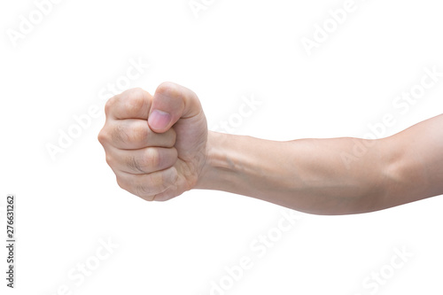 Man hand with fist isolated on white background with clipping path.