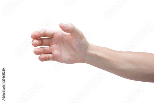 Man hand holding isolated on white background with clipping path.