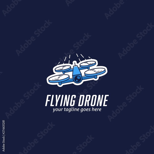 Flying mini racing drone logo, fast quadcopter drone race logo icon illustration vector