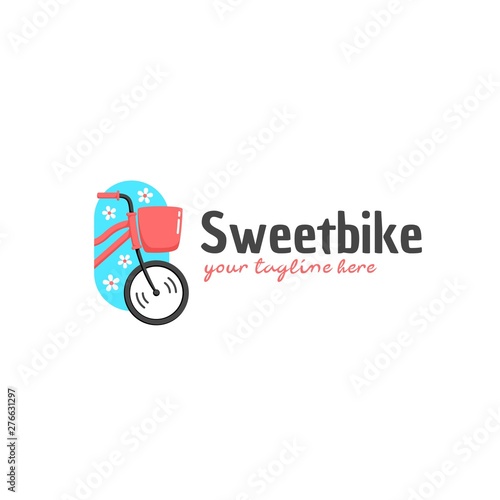 Sweetbike sweet and cute pink woman bicycle logo icon illustration in cartoon graphic style