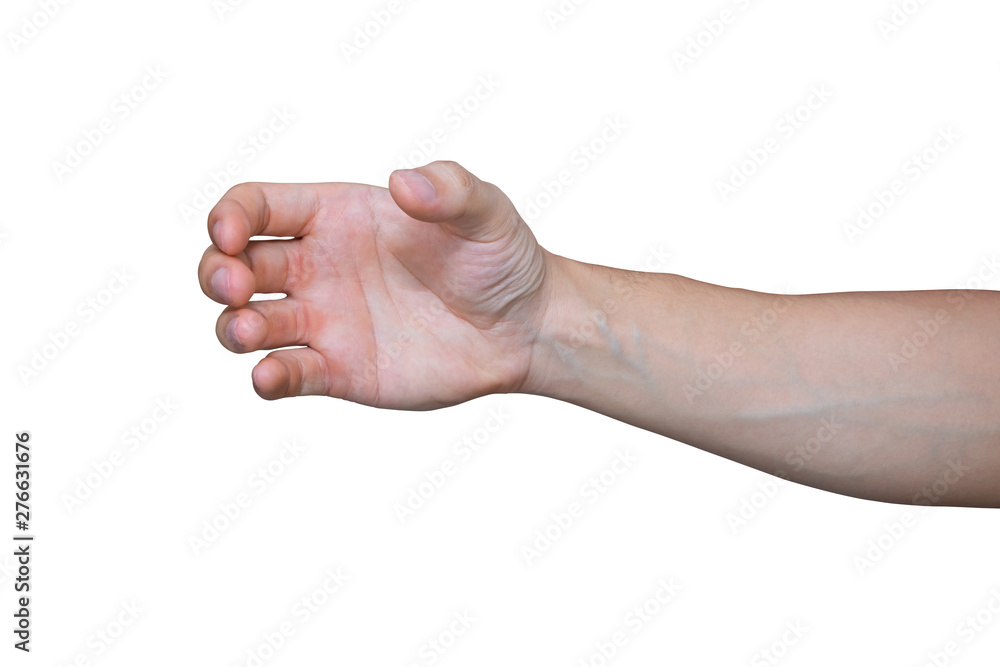 a hand holding something like a bottle or smartphone isolated on white background with clipping path. a hand holding something like a bottle or smartphone isolated on white background with clipping path.