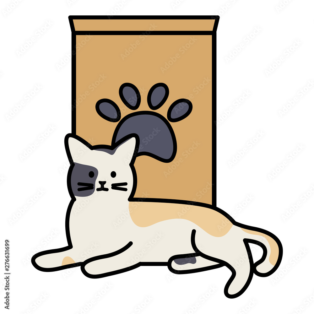 cute cat mascot with food paper bag