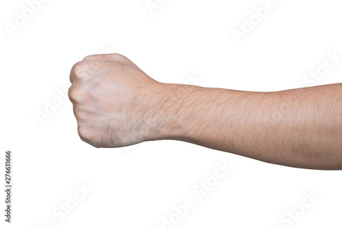 Man hand with fist isolated on white background with clipping path.