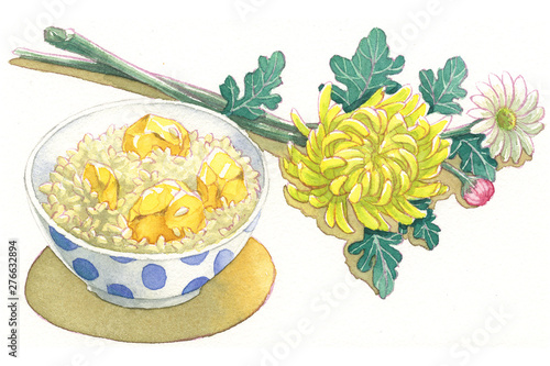 重陽の節句の菊と栗ご飯 Stock イラスト Adobe Stock