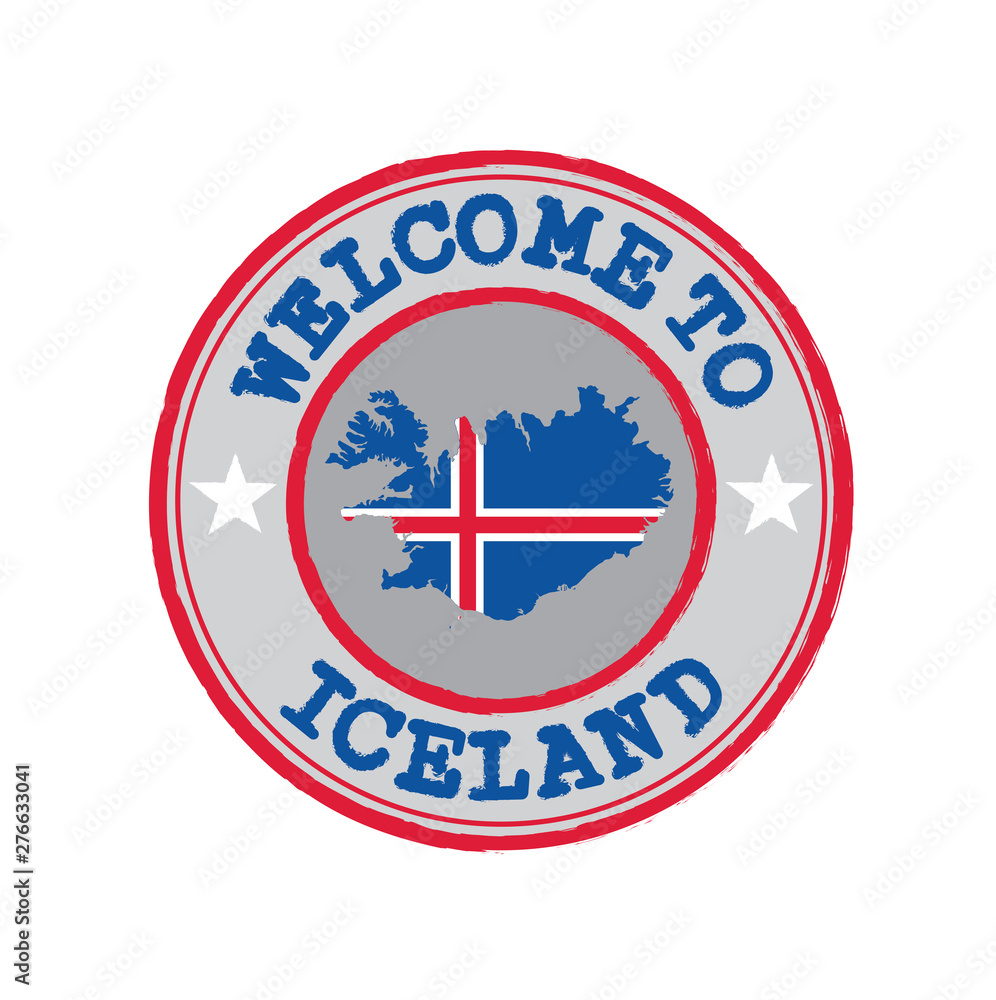 Vector Stamp of welcome to Iceland with nation flag on map outline in the center. Vector Stamp of welcome to Iceland with nation flag on map outline in the center.