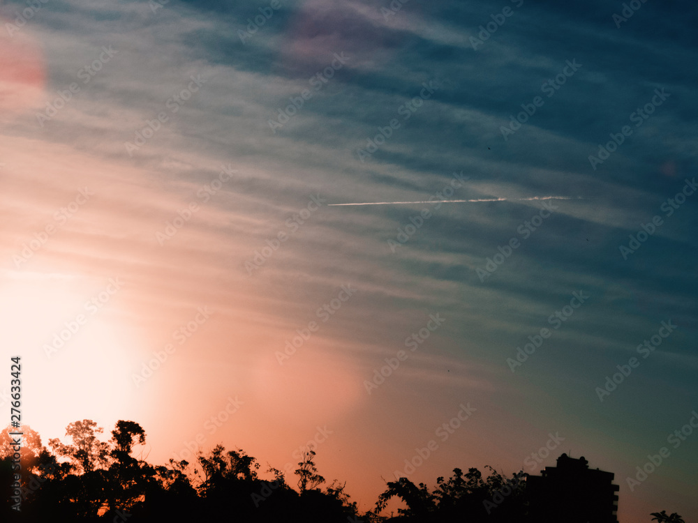 Fototapeta premium airplane on sunset