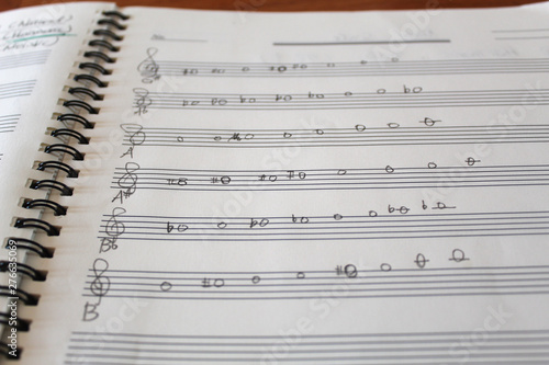 Handwritten music notes, music theory practice
