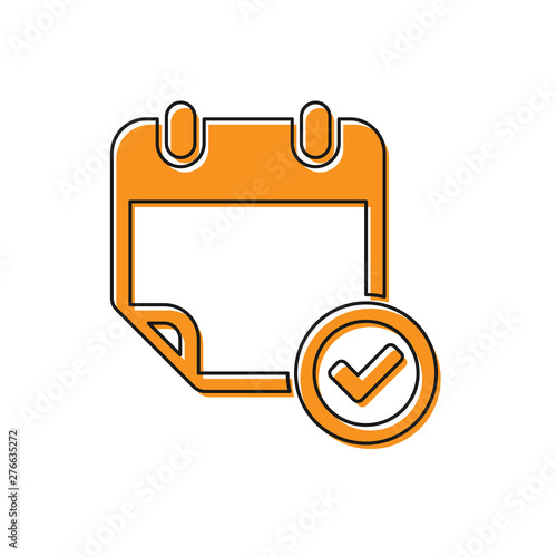 Orange Calendar with check mark icon isolated on white background. Vector Illustration