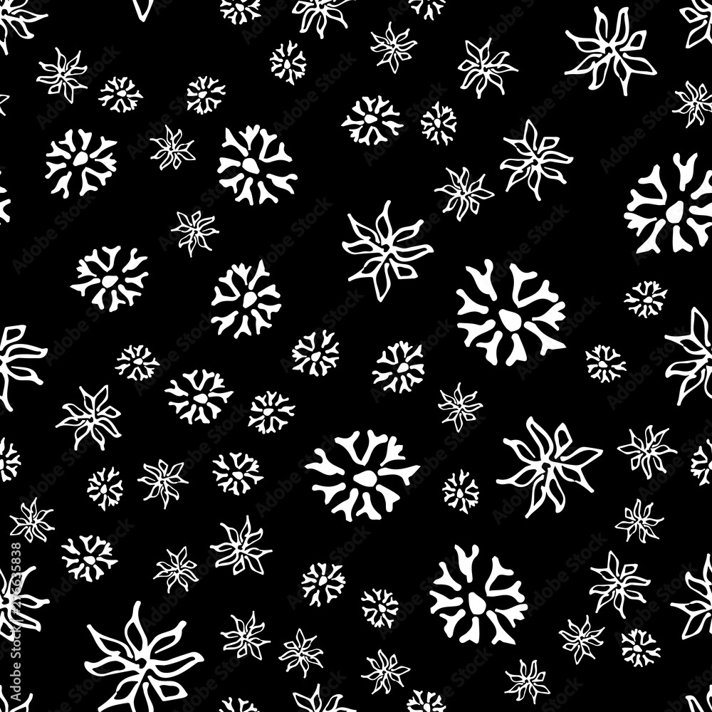 Chamomile vector seamless pattern in sketch style. Seamless floral design. Vector floral print. Abstract flower pattern. Modern design. Hand drawn illustration isolated on black background Chamomile vector seamless pattern in sketch style. Seamless floral design. Vector floral print. Abstract flower pattern. Modern design. Hand drawn illustration isolated on black background