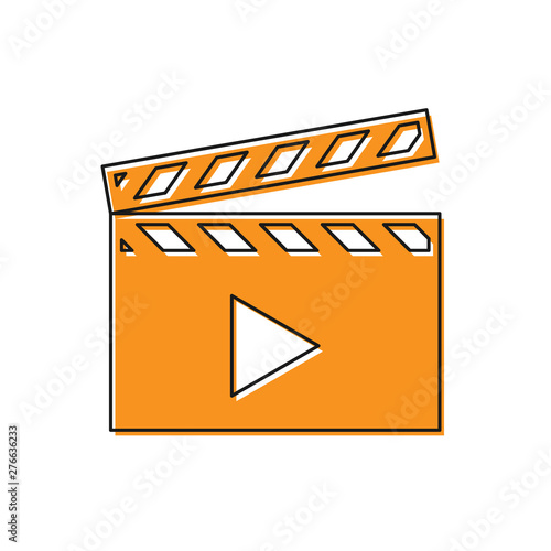 Orange Movie clapper icon isolated on white background. Film clapper board icon. Clapperboard sign. Cinema production or media industry concept. Vector Illustration