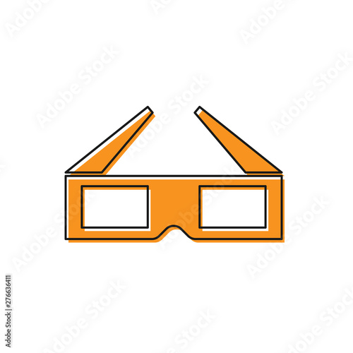 Orange 3D cinema glasses icon isolated on white background. Vector Illustration