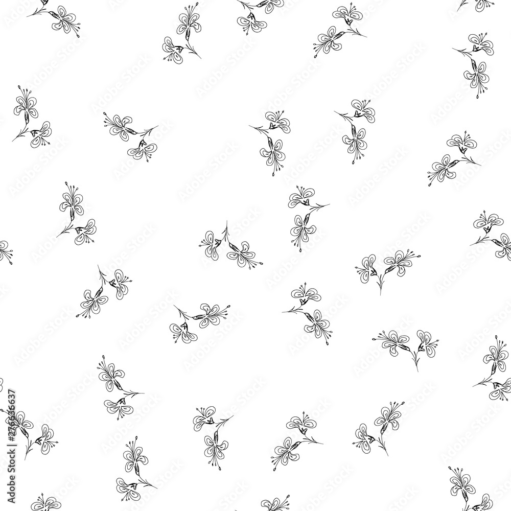 Hand drawn seamless outline simple flowers for wallpaper design. Vector  hand drawn pattern. Seamless floral pattern. Vector line design. White  background. Daisy flower drawing Stock Vector | Adobe Stock