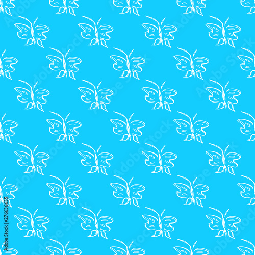 Butterfly seamless outline vector in line art style on blue background. Line art butterfly. Cartoon animals. Simple design seamless pattern. Exotic wallpaper. Abstract pattern