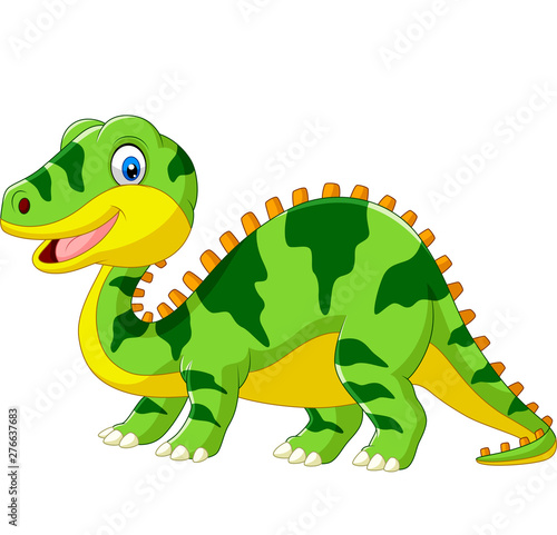 Cute green dinosaur cartoon on white background
