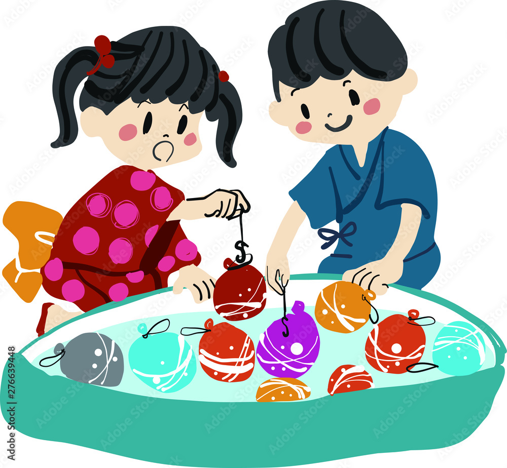 お祭りでヨーヨー釣りをする子供のイラスト Stock Vector Adobe Stock お祭りでヨーヨー釣りをする子供のイラスト Stock Vector Adobe Stock