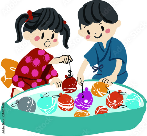 お祭りでヨーヨー釣りをする子供のイラスト Stock Vector Adobe Stock お祭りでヨーヨー釣りをする子供のイラスト Stock Vector Adobe Stock